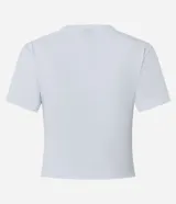 Blusa de corte regular confeccionada en algodón con elastano, con escote en V, mangas cortas y diseño liso.