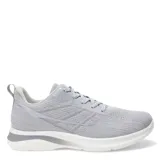 Championes deportivos de tejido de punto en color gris claro, con cierre de cordones y suela blanca con detalles en gris.