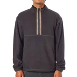 Canguro negro de micropolar con cierre parcial con cremallera en el cuello y detalle de cinta estampada en el frente.