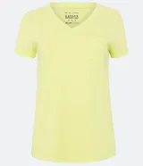 Remera azul de algodón con cuello en V y bolsillo en el pecho.