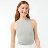 Musculosa de canalé gris melange, con escote redondo y diseño ajustado al cuerpo.