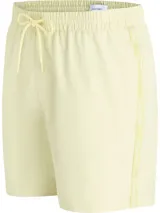 Short de baño amarillo pálido con cintura elástica ajustable con cordón, bolsillos laterales y trasero, forro de malla y logo de Calvin Klein en la cinta lateral.