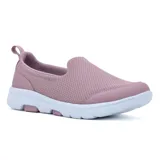 Championes deportivos slip-on Hi-tec para mujer, color rosado con capellada de malla transpirable, suela blanca amortiguada y tirador en el talón para facilitar el calce.
