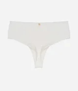 Bombacha de bikini Bossa Nossa de tiro alto con diseño hot pants y corte cavado, confeccionada en microfibra con doble forro y detalle de medalla metálica.