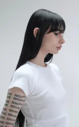 Remera blanca de manga corta, corte ajustado y largo a la cadera.