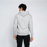 Campera deportiva con capucha y cierre frontal, color azul marino. Presenta el logo de la marca bordado en el pecho y detalles de líneas blancas en el borde de la capucha y a lo largo del cierre.