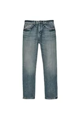 Jeans straight fit de corte recto confeccionados en denim de algodón. Presentan diseño de cinco bolsillos, efecto lavado de tono medio y cierre frontal con cremallera y botón.