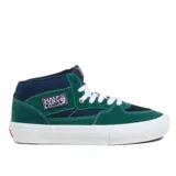 Championes de media caña Vans Skate Half Cab, color verde con detalles en azul marino y cordones blancos.