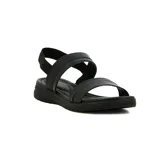 Sandalias de mujer Ramarim de suela baja, color negro, con dos tiras cruzadas en el empeine con textura sutil y tira elástica trasera para ajuste en el talón.