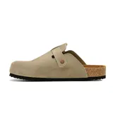 Zueco casual Hanker Brooks confeccionado en cuero marrón, con tira ajustable con hebilla metálica en el empeine, plantilla de corcho y suela de goma.