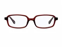 Lentes con protección de luz azul y UV400, con montura geométrica de color marrón y lentes transparentes.