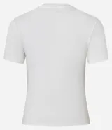 Remera blanca de algodón con cuello redondo y manga corta, corte ajustado al cuerpo. Presenta un estampado frontal con un escudo con el número '87' y laureles, un logo pequeño a la derecha y el texto 'MONTREAL' en mayúsculas con tres estrellas arriba.