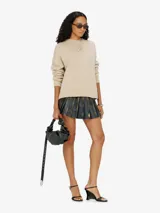 Sweater Diesel M-Areela de punto grueso para mujer, color gris melange, de calce relajado, con cuello redondo, manga larga y detalle calado en el pecho con la forma del icónico logo Oval D.