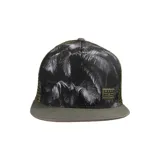 Gorro de visera plana Reef con estampado de palmeras en blanco y negro.