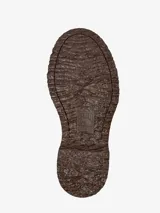 Mocasín Camper Twins de cuero color marrón con antifaz en cuero color beige y suela track color marrón.