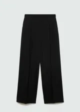 Pantalon de corte wideleg y tiro medio, confeccionado en tejido fluido. Presenta bolsillos laterales, bolsillos de ribete en la parte posterior, trabillas para cinturón y cierre oculto con botón, gancho y cremallera.