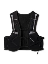 Chaleco de hidratación para trail running Columbia Speed Trail Running, color negro, confeccionado en malla transpirable con múltiples bolsillos delanteros y traseros, sistema de ajuste delantero y lateral, y detalles reflectantes. Incluye dos botellas blandas.