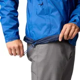 Campera impermeable Columbia modelo Watertight II, color azul, con capucha ajustable, cierre frontal, bolsillos laterales con cremallera y puños ajustables. Cuenta con tecnología Omni-Tech para mayor protección contra la lluvia.