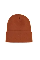 Gorro tipo beanie de punto con vuelta, color azul oscuro.