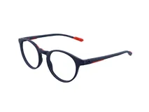 Armazón para lentes de acetato, marca NYY, modelo GG005, color azul marino con detalles en rojo.