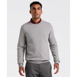 Buzo de cuello redondo en felpa gris con logo bordado de pingüino.