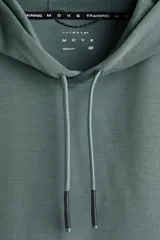 Buzo deportivo sin mangas color verde militar con capucha y cordones de ajuste, confeccionado en tejido funcional con tecnología DryMove.