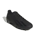 Championes de fútbol Adidas modelo X Crazyfast 4 FxG, diseño monocromático en color negro con acabado mate y detalles texturizados en los laterales. Cuenta con suela de tapones versátiles para diferentes tipos de terreno.