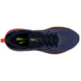 Championes de running Brooks Trace 3 para hombre, color azul marino con detalles en naranja y amarillo.
