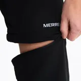 Pantalón largo de trekking negro, con cintura ajustable con cinturón, bolsillos delanteros, traseros y en el muslo con cremallera inversa, apertura inferior ajustable e impresiones reflectantes.