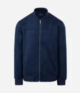 Chaqueta bomber de Marfinno en color tostado, con cierre frontal y cuello de tejido acanalado. Presenta un diseño liso con costuras horizontales y bolsillos funcionales.