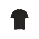 Remera negra de manga corta, confeccionada con efecto desgastado y cuello redondo.
