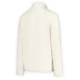 Buzo polar de micropolar ligero, color beige, con cuello alto y cierre frontal parcial de un cuarto de cremallera. Presenta ribetes elásticos en el cuello, puños y dobladillo.