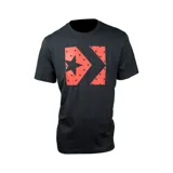 Remera negra de algodón con logo Converse estampado en el pecho, con una estrella y pequeñas estrellas en color rojo.