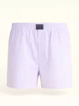 Bóxer de algodón blanco con estampado de flores pequeñas color celeste, con cintura elástica y logo de la marca en el centro.