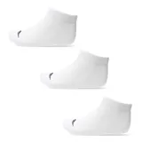 Pack de tres pares de medias cortas de algodón color blanco, con logo de la marca bordado en negro en la zona de los dedos.