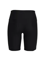 Calza corta tipo biker Under Armour, confeccionada en tejido HeatGear ultraligero que absorbe el sudor y se seca rápidamente. Presenta un diseño de talle alto con cintura elástica, costuras planas ergonómicas para evitar rozaduras y bolsillo frontal integrado.