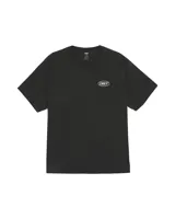 Remera de manga corta color negro con efecto lavado, cuello redondo y logo de la marca estampado en el pecho dentro de un óvalo.