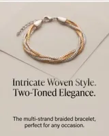Pulsera de eslabones entrelazados de acero en tonos dorado, plateado y rosado.