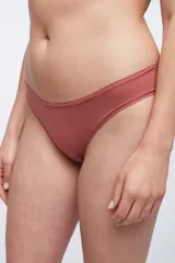 Bombacha vedetina color ladrillo, confeccionada en microfibra suave y elástica, con fundillo de algodón.