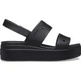 Sandalias Crocs modelo Brooklyn 4U, color negro, con diseño de dos correas con perforaciones para Jibbitz, tira trasera con velcro y suela de plataforma corrida.