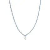 Collar de plata 925 con piedras aguamarina y dije de piedra de la luna en forma de gota.