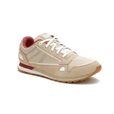 Championes Caterpillar modelo Ventura Sport, color beige con detalles en rojo y blanco. Confeccionados en cuero gamuza y microfibra, con suela de goma dentada para mayor tracción y cierre mediante cordones.