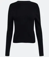 Blusa de punto negra con cuello redondo y manga larga.