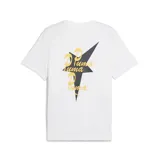 Remera Puma Road to Unity Gráfica, color blanco con cuello redondo, manga corta y estampa frontal en el pecho con diseño de estrella negra y tipografía amarilla.