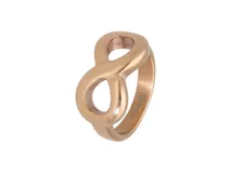 Anillo de acero con baño de oro rosa con símbolo de infinito.