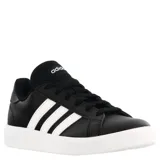 Championes Adidas Grand Court Base 2.0, color negro con las tres tiras blancas en los laterales y suela blanca.