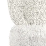 Guantes tipo mitón de tejido de punto jaspeado en color gris, con puños de piel sintética suave.