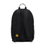 Mochila urbana Caterpillar color negro, con compartimento principal, bolsillo acolchado para portátil, bolsillos laterales de malla, correas ajustables y detalles reflectantes.