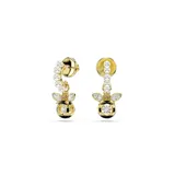 Caravanas Swarovski de la colección Idyllia con diseño de abeja en baño de tono oro. Presentan un mini aro decorado con perlas de cristal y una piedra central Dancing Stone transparente que aporta movimiento y brillo.