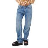 Jean de corte relajado y tiro medio, confeccionado en denim de algodón en tono azul clásico con costuras reforzadas y diseño de cinco bolsillos.